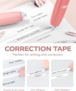 Four Candies Refillable Retractable White Correction Tape, 4PCS Smooth White Pull-Out Tape with 4 Extra Refills, Easy to Use Applicator for Instant Corrections for Office, School Supplies (Pink) - Image 5