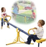 Seesaw for Kids Outdoor, Heavy Duty 250LB 360° Rotating Seesaw Outdoor Teeter Totter with Sit and Spin Design for Backyard Park & Balcony Ideal Outdoor Toys for Kids Ages 3 4 5 6 7 8