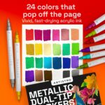 ARTISTRO 24 Metallic Acrylic Paint Markers - Paint Pens for Drawing, Brush + Fine Tips - For Fabric, Rock, Glass, Wood, Eggs - Art & Craft Supplies for Adults, Teens, Kids - Easter Basket Stuffers - Image 3