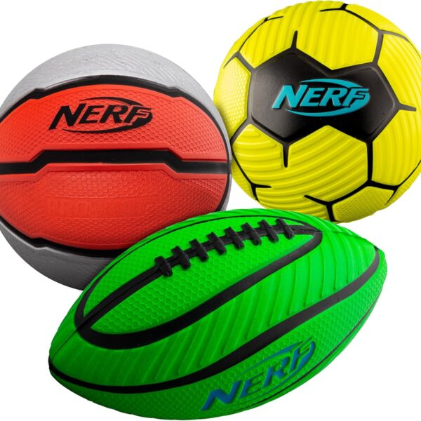 Nerf Mini Foam Sports Ball Set - Foam Football, Soccer Ball + Basketball Soft Sports Toy for Kids