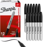 Sharpie Permanent Markers, Fine Tip, Black, 12 Count - Office Supplies, Quick Drying, Fade Resistant, For Wood, Plastic, Paper, Metal, And More